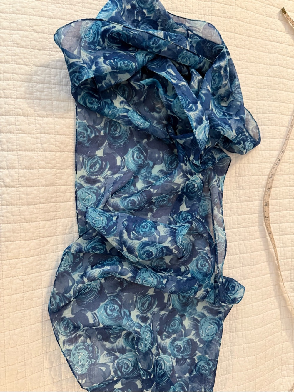 Sheer Blue Rose Print Scarf